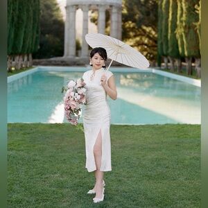 Elegant White Sleeveless Qibao Dress